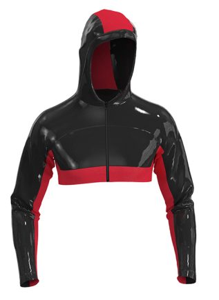 Geronimo Shiny Vinyl Cropped Hoodie With Ziper and Red Details