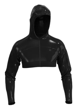 Geronimo Shiny Vinyl Cropped Hoodie With Ziper Black