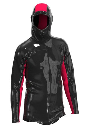 Geronimo Shiny Vinyl Hoodie With Ziper and Red Details